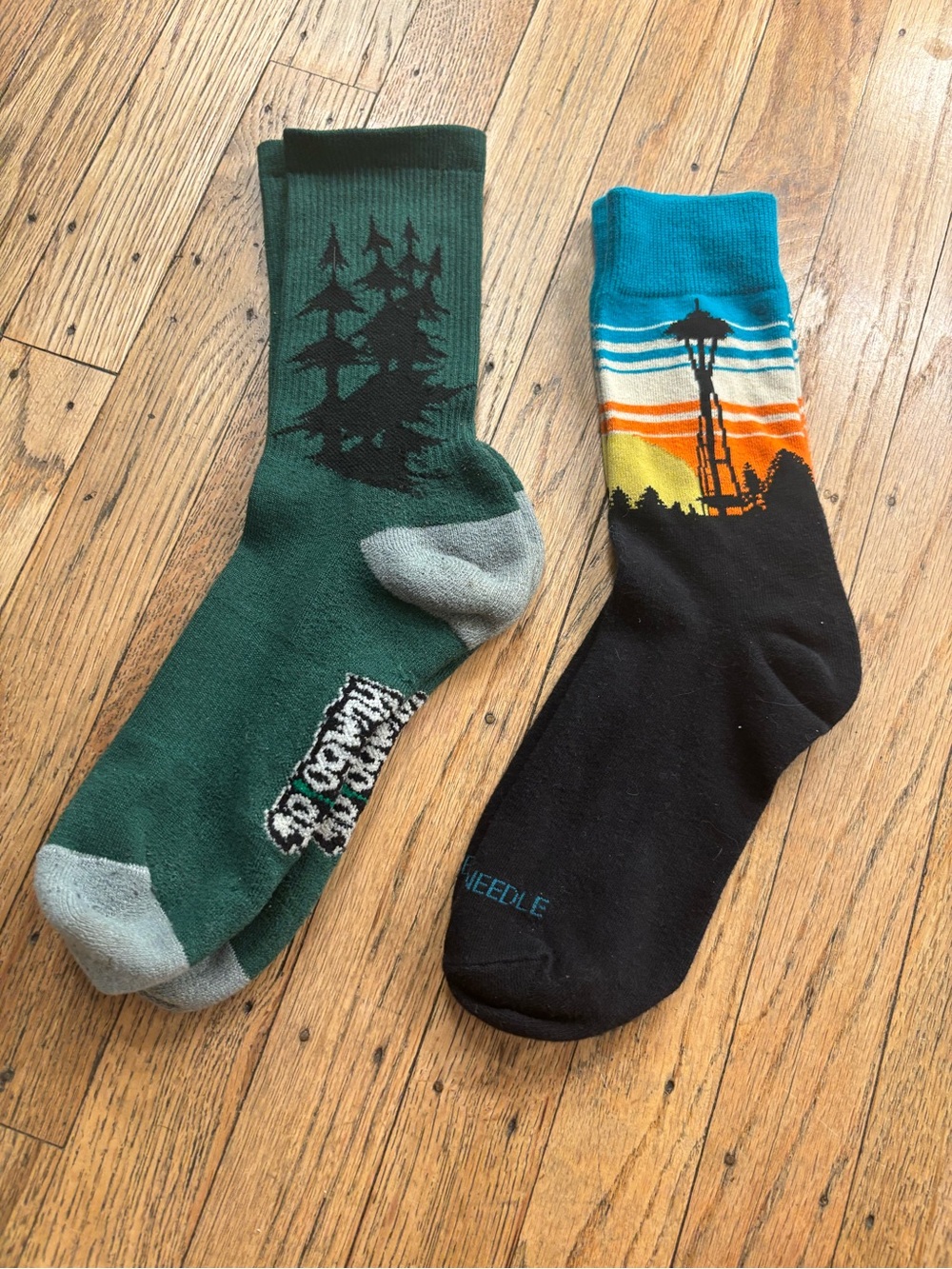 Men's Novelty Crew Socks - Green Forest & Blue Sunset Designs